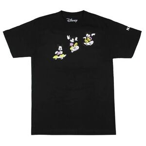 black Neff x Disney Men's Mickey Mouse Skateboarding "Landed It" graphic T-shirt